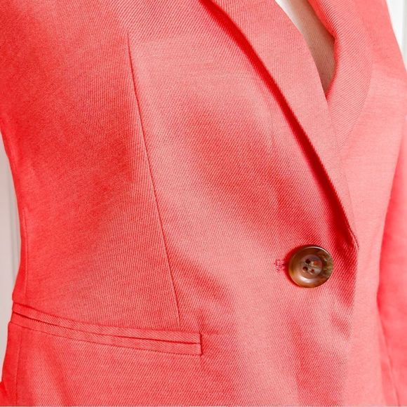 Ann Taylor 00P NWT Petite Linen & Shell Corral Orange Blazer 1 Button & Pockets - Picture 7 of 14